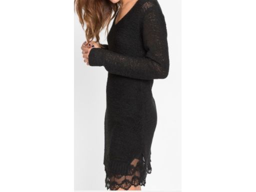 B.P.C sukienka dzianinowa czarna z koronką ^48/50
