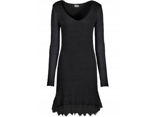 B.P.C sukienka dzianinowa czarna z koronką ^48/50