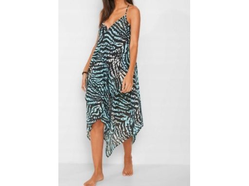 B.P.C długa asymetryczna sukienka plażowa w cętki turkusowa ^42