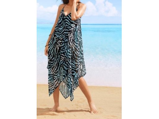 B.P.C długa asymetryczna sukienka plażowa w cętki turkusowa ^42