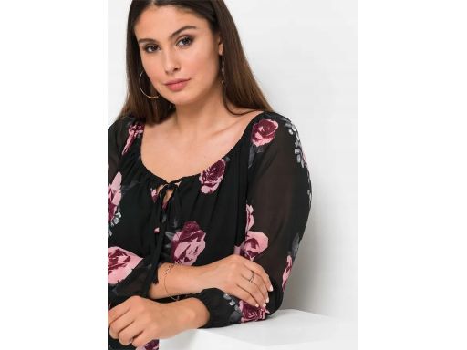B.P.C bluzka szyfonowa w kwiatki z dekoltem carmen 48