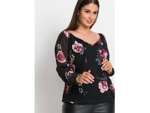 B.P.C bluzka szyfonowa w kwiatki z dekoltem carmen 48