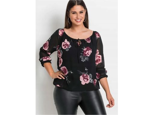 B.P.C bluzka szyfonowa w kwiatki z dekoltem carmen 48