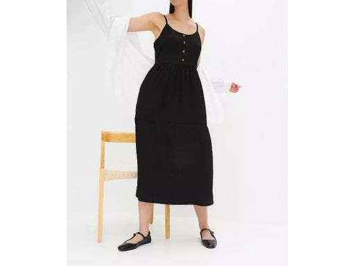 B.P.C sukienka midi czarna na ramiączka z krepy 44/46.