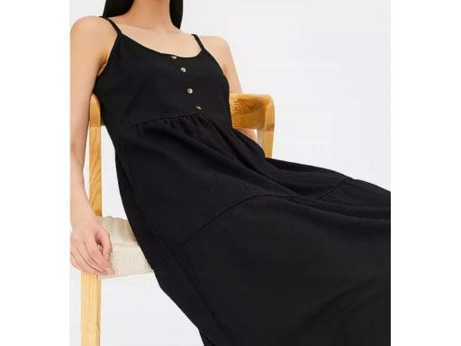 B.P.C sukienka midi czarna na ramiączka z krepy 44/46.