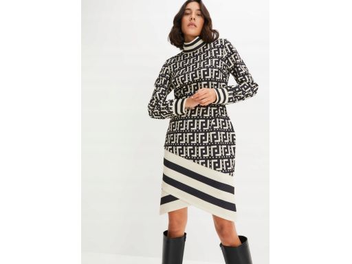 B.P.C asymetryczna sukienka we wzory ze stójką 40.