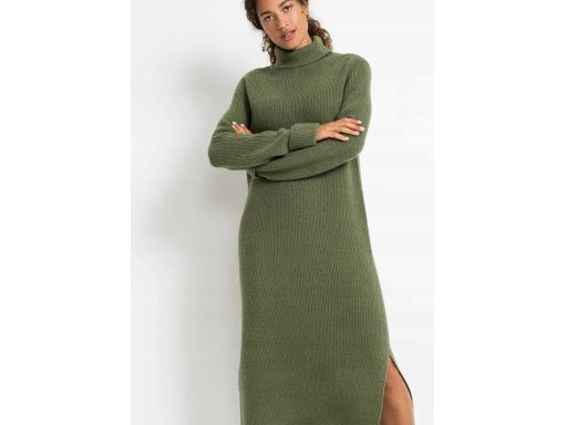 B.P.C długa sukienka dzianinowa zielona z rozcięciem r.40/42