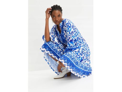 B.P.C sukienka biało-niebieska we wzory z falbankami r.36/38