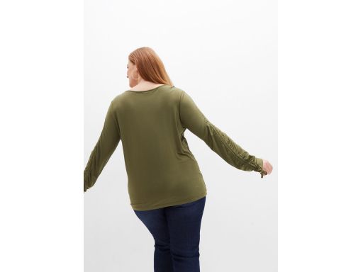 B.P.C bluzka khaki z nadrukiem złotym 36/38.