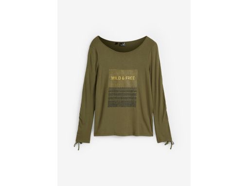 B.P.C bluzka khaki z nadrukiem złotym 36/38.