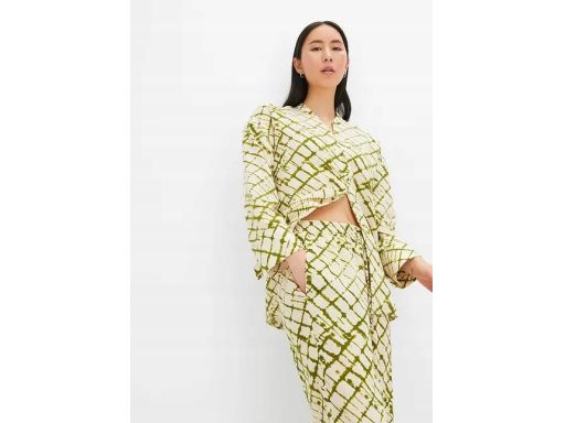 B.P.C spodnie ecru w zielone wzory r.42