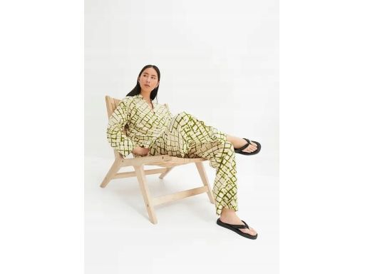 B.P.C spodnie ecru w zielone wzory r.42