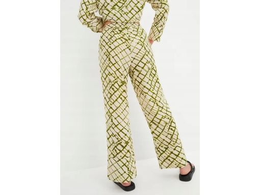 B.P.C spodnie ecru w zielone wzory r.42