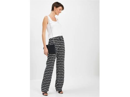B.P.C spodnie z wiskozy z wygodnym paskiem czarne z białym nadrukiem ^