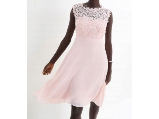 B.P.C jasnoróżowa sukienka z koronką szyfonowa PREMIUM r.40