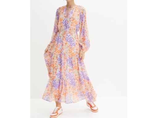 B.P.C długa sukienka w kwiaty z wiązaniem szyfon r.46