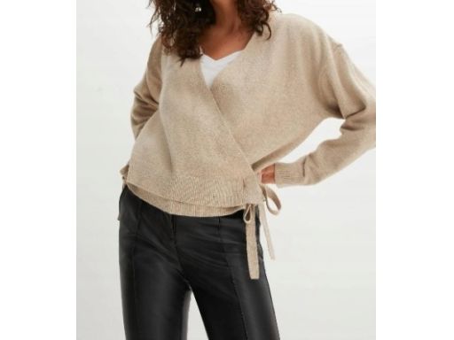 B.P.C sweter z wiązaniem kopertowy beżowy r.48/50
