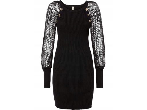 B.P.C sukienka dzianinowa czarna z koronkowymi rękawami ^36/38