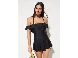 B.P.C czarna sukienka kąpielowa hiszpanka z falbankami 50