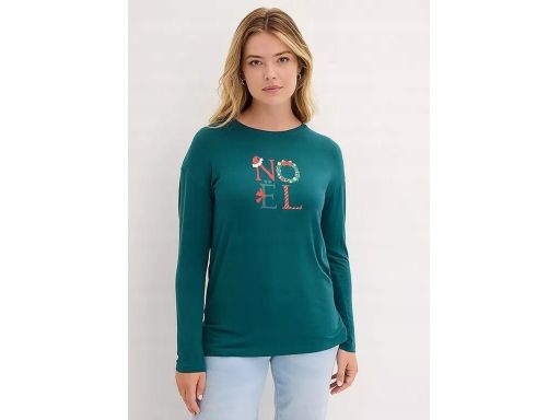 B.P.C bluzka butelkowa zieleń z nadrukiem świątecznym 44/46.