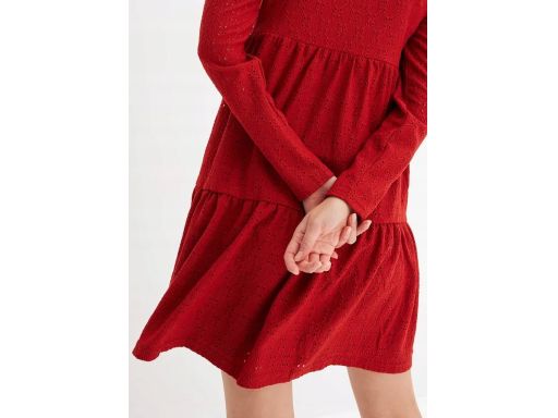 B.P.C sukienka shirtowa krepowana ceglasta z ażurowym wzorem r.40/42