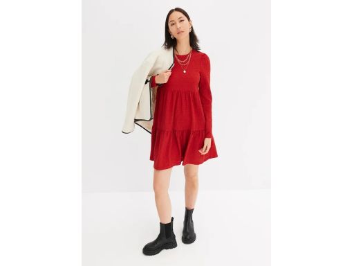 B.P.C sukienka shirtowa krepowana ceglasta z ażurowym wzorem r.40/42