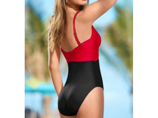 B.P.C kostium kąpielowy czerwono-czarny z założeniem kopertowym r.46