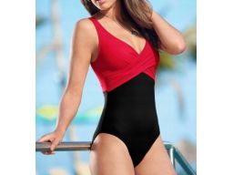 B.P.C kostium kąpielowy czerwono-czarny z założeniem kopertowym r.46