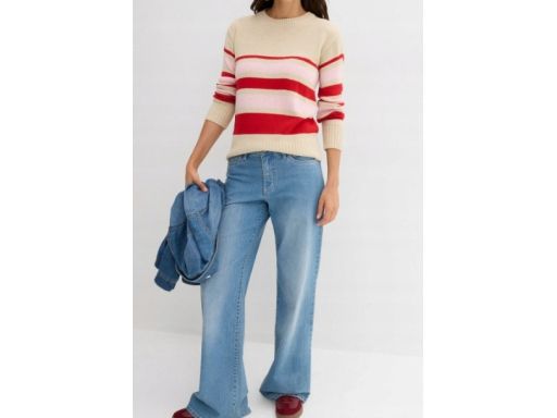 B.P.C ciepły sweter beżowo-różowy w paski 52/54.