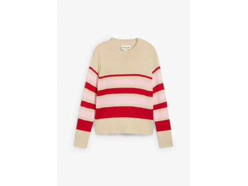 B.P.C ciepły sweter beżowo-różowy w paski 52/54.