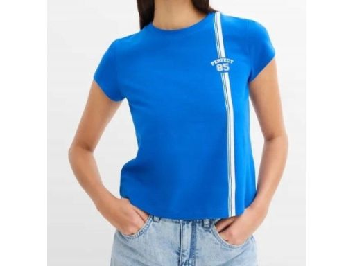 B.P.C t-shirt szafirowy z białym nadrukiem 40/42.