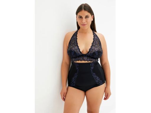 B.P.C majtki figi maxi shape czarne z niebieską koronką wysoki stan r.