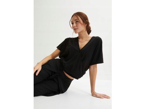 B.P.C krótka czarna bluzka z efektem założenia kopertowego r.44/46