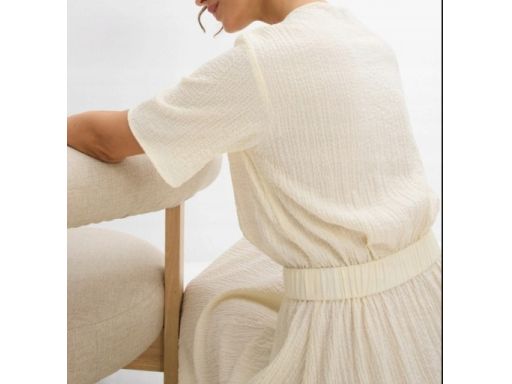 B.P.C śmietankowa sukienka midi z krepy ^54