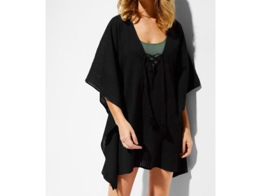B.P.C plażowa tunika czarna bawełniana ze sznurowaniem 48/50.