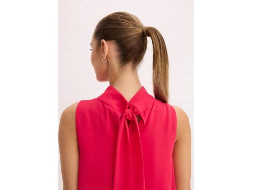 B.P.C sukienka szyfonowa różowa magenta z szalowym kołnierzem ^50