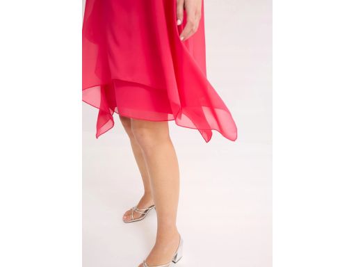 B.P.C sukienka szyfonowa różowa magenta z szalowym kołnierzem ^50