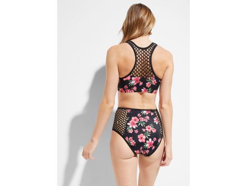 B.P.C. czarne bikini w kolorowe kwiaty i ażurowe wstawki 42.