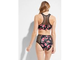 B.P.C. czarne bikini w kolorowe kwiaty i ażurowe wstawki 42.