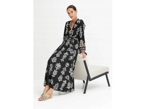 B.P.C sukienka czarna we wzory długa z wiązaniem r.40/42