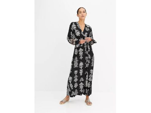 B.P.C sukienka czarna we wzory długa z wiązaniem r.40/42