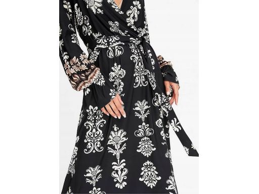 B.P.C sukienka czarna we wzory długa z wiązaniem r.40/42