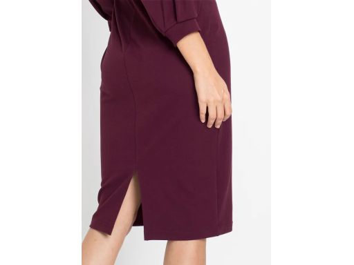 B.P.C ołówkowa sukienka śliwkowa z bufiastymi rękawami 40/42.