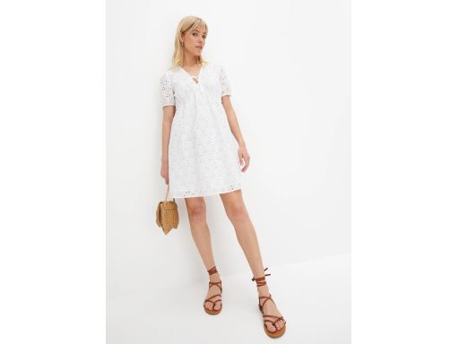 B.P.C biała bawełniana sukienka z ażurowym haftem ^42