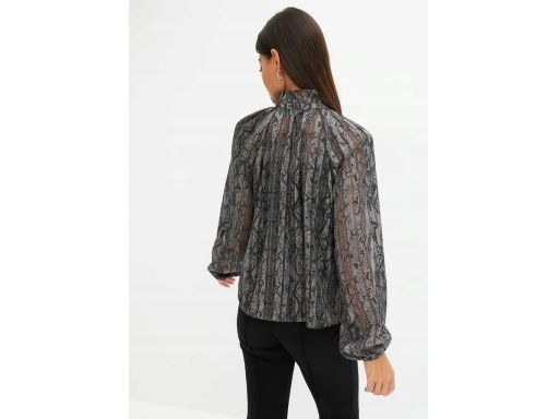 B.P.C bluzka koszulowa szyfonowa szara we wzory ze złotą nitką ^38