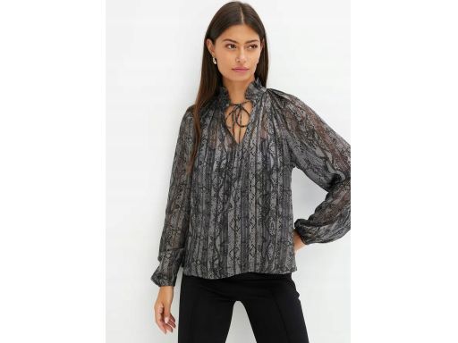 B.P.C bluzka koszulowa szyfonowa szara we wzory ze złotą nitką ^38