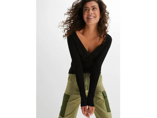 B.P.C bluzka dzianinowa prążkowana czarna z marszczeniem r.44/46