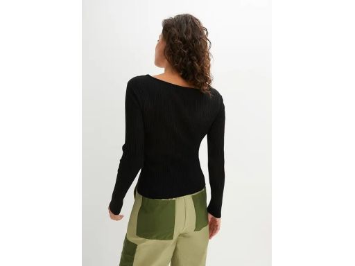 B.P.C bluzka dzianinowa prążkowana czarna z marszczeniem r.44/46