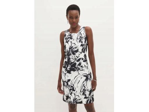 B.P.C. ołówkowa sukienka satynowa śmietankowo-czarna ^42