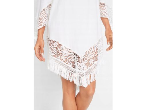 B.P.C sukienka plażowa tunika biała z ażurową koronką i frędzlami ^50